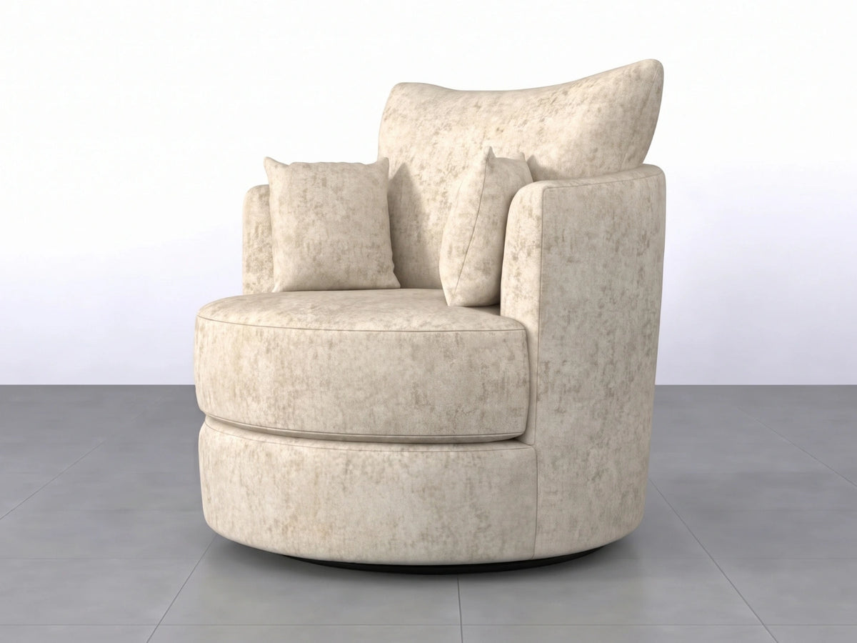 Cream Gamzo Outlet Alaska fabric swivel chair with plush cushioning and modern design, perfect for living room or office seating.