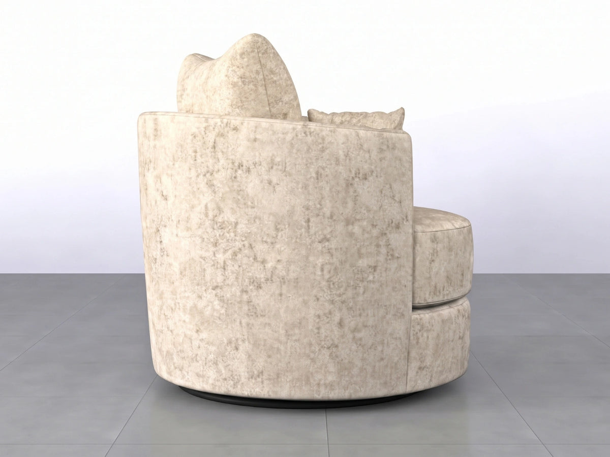 Cream Gamzo Outlet Alaska Fabric Swivel Chair with cushioned seat and backrest, modern design, on a wooden base.