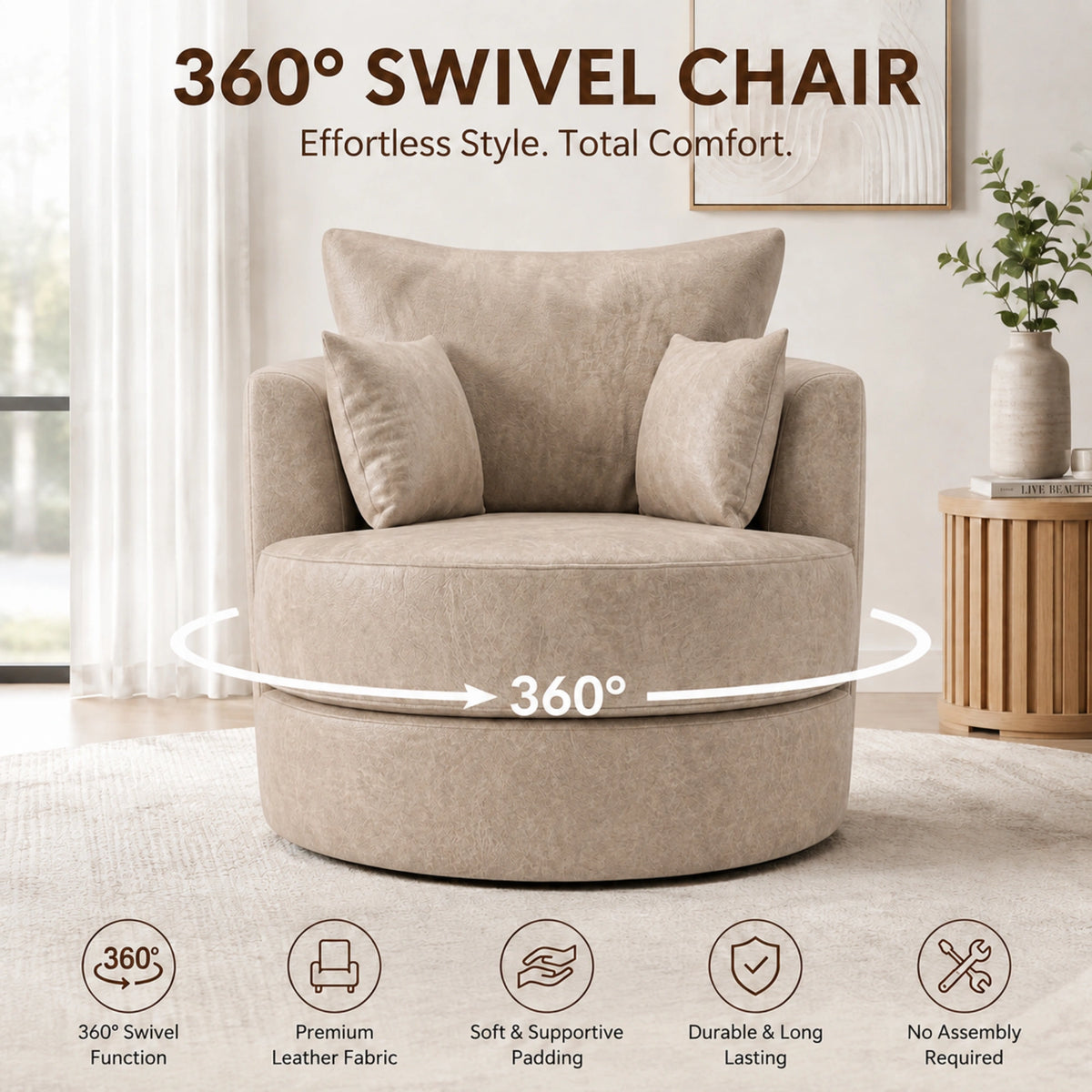 Cream leather Dillon swivel chair by Gamzo Outlet, showcasing plush upholstery and a modern, comfortable sofa design.