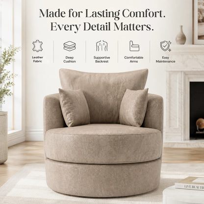 Cream Dillon leather swivel chair by Gamzo Outlet, showing a plush, comfortable sofa with a modern design and sturdy base.