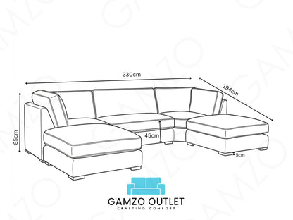 Cream U-shaped sofa by Gamzo Outlet, featuring plush cushions and a modern design for stylish living rooms.
