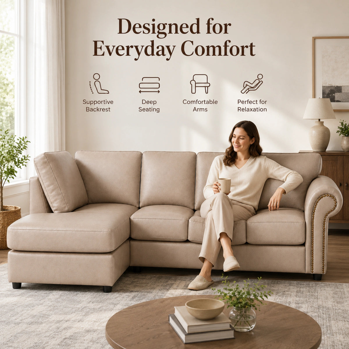 Cream 5 Seater Left hand facing