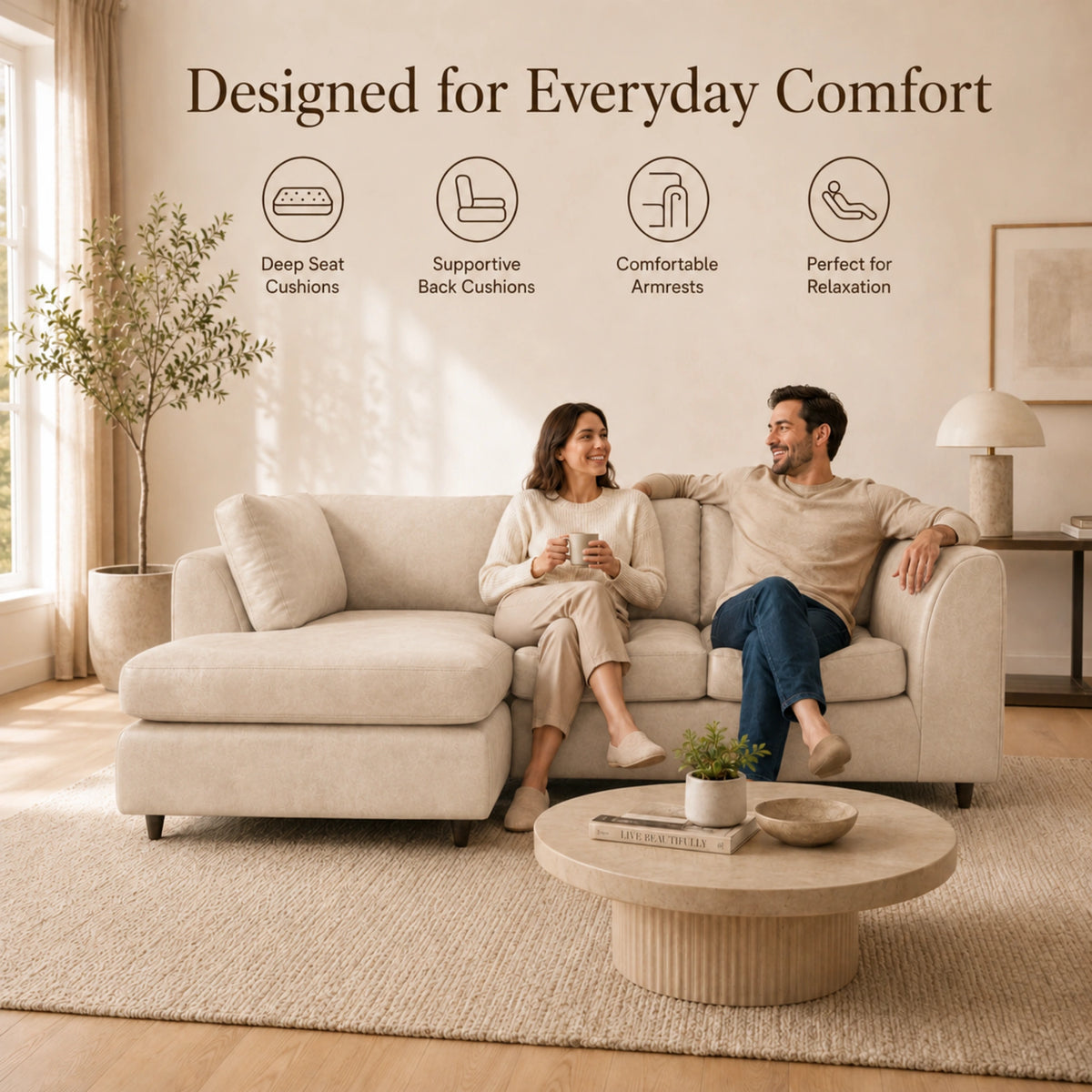 Cream | 4 Seater | Left Hand Facing