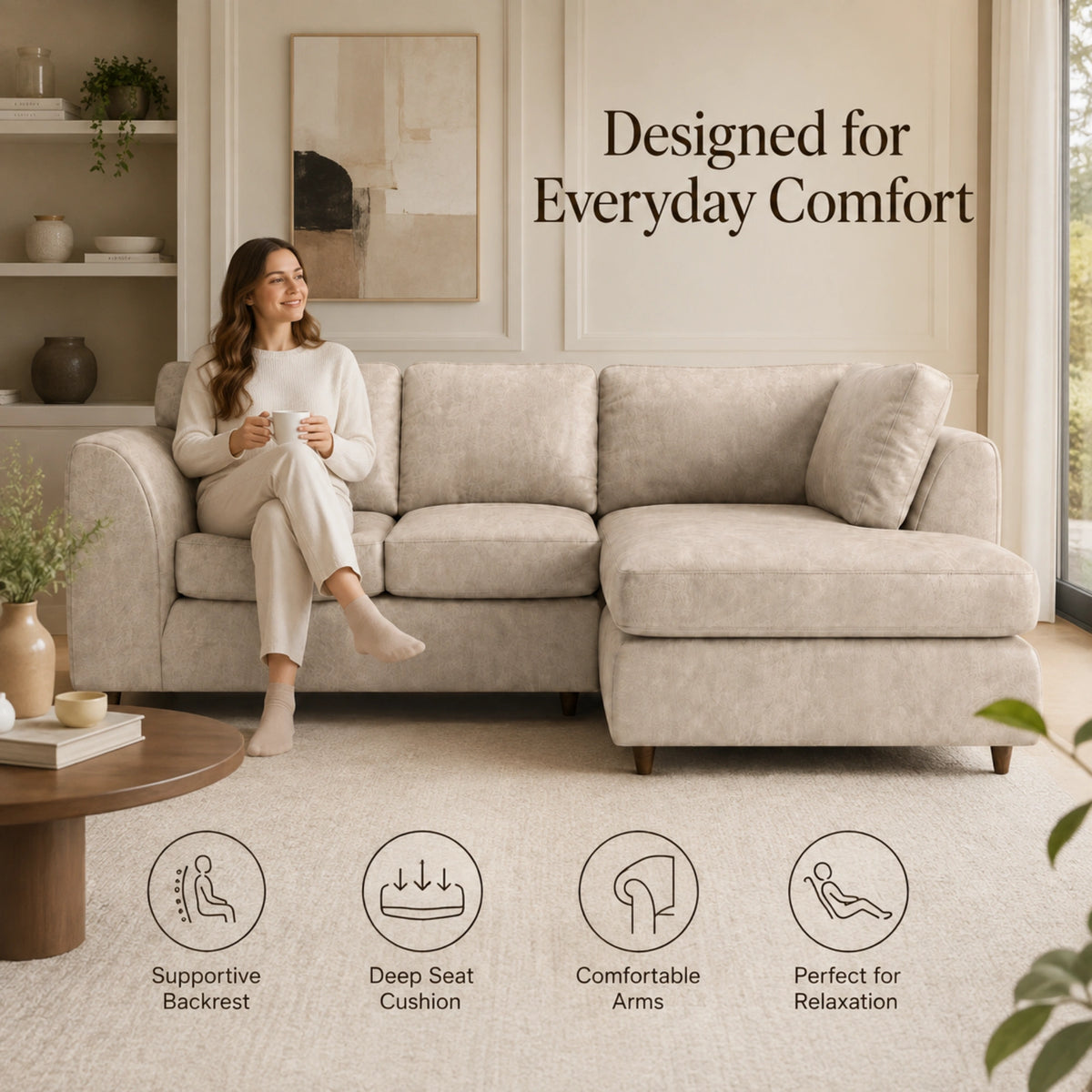 Cream | 4 Seater | Right Hand Facing