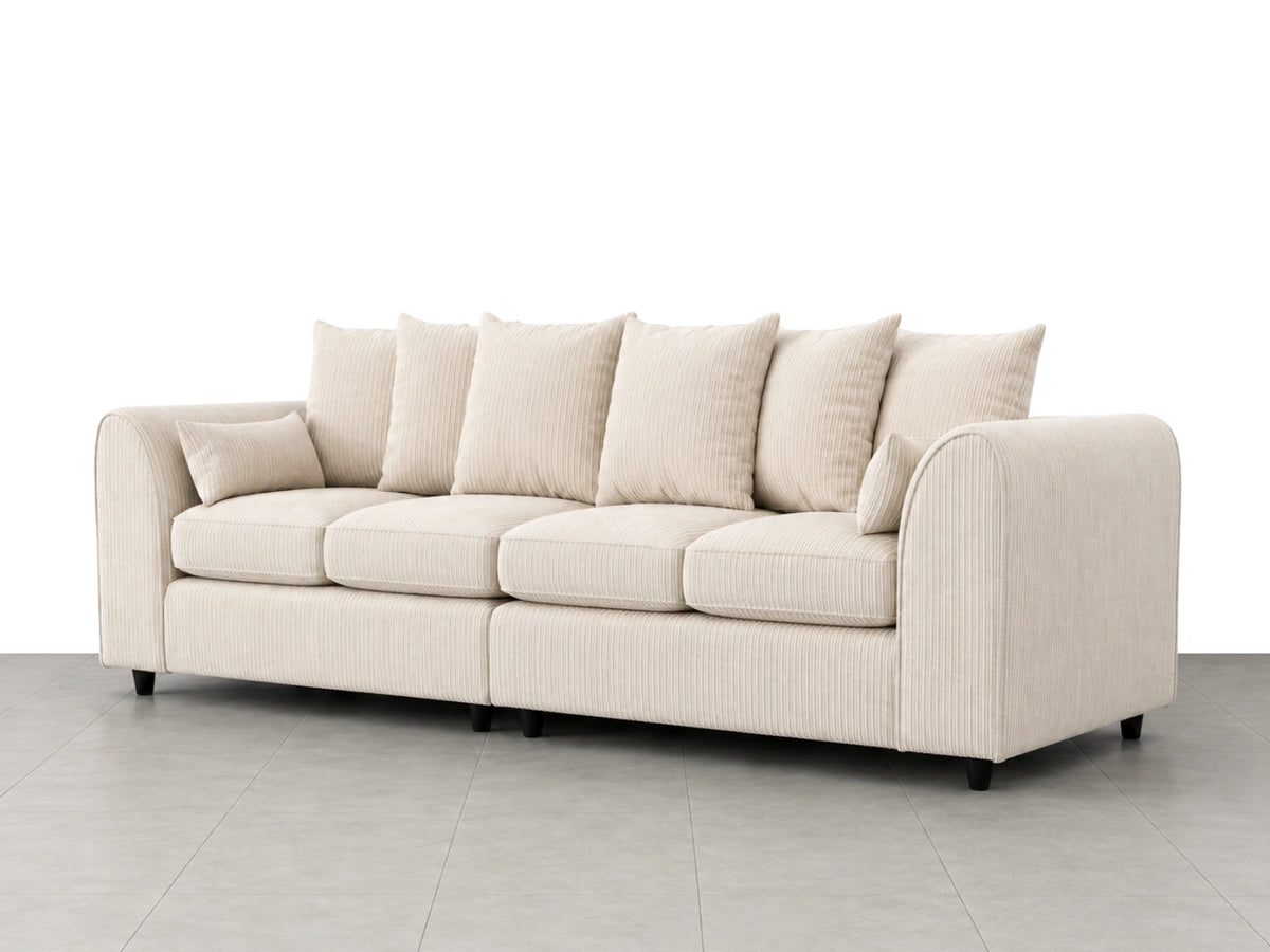 Cream jumbo cord fabric 4-seater scatter back corner sofa by Gamzo Outlet, showing plush cushions and spacious seating.