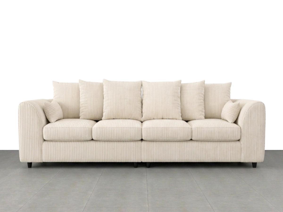 Cream jumbo cord fabric corner sofa with 4 scatter back seats by Gamzo Outlet, showcasing plush seating and modern design.