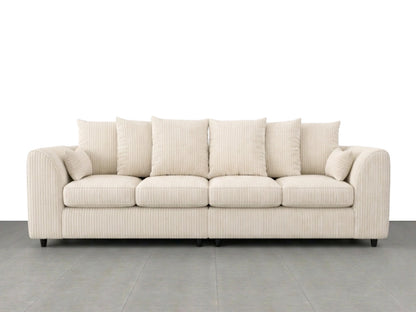 Cream jumbo cord fabric corner sofa with 4 scatter back seats by Gamzo Outlet, showcasing plush seating and modern design.
