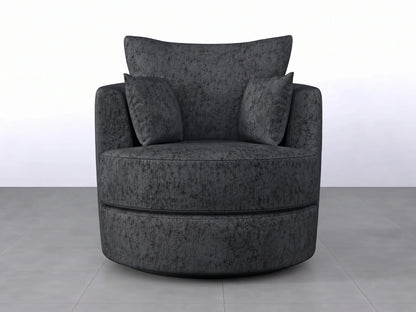 Dark grey Gamzo Outlet Alaska Fabric Swivel Chair with cushioned seat and backrest, showcasing modern design and sturdy base.