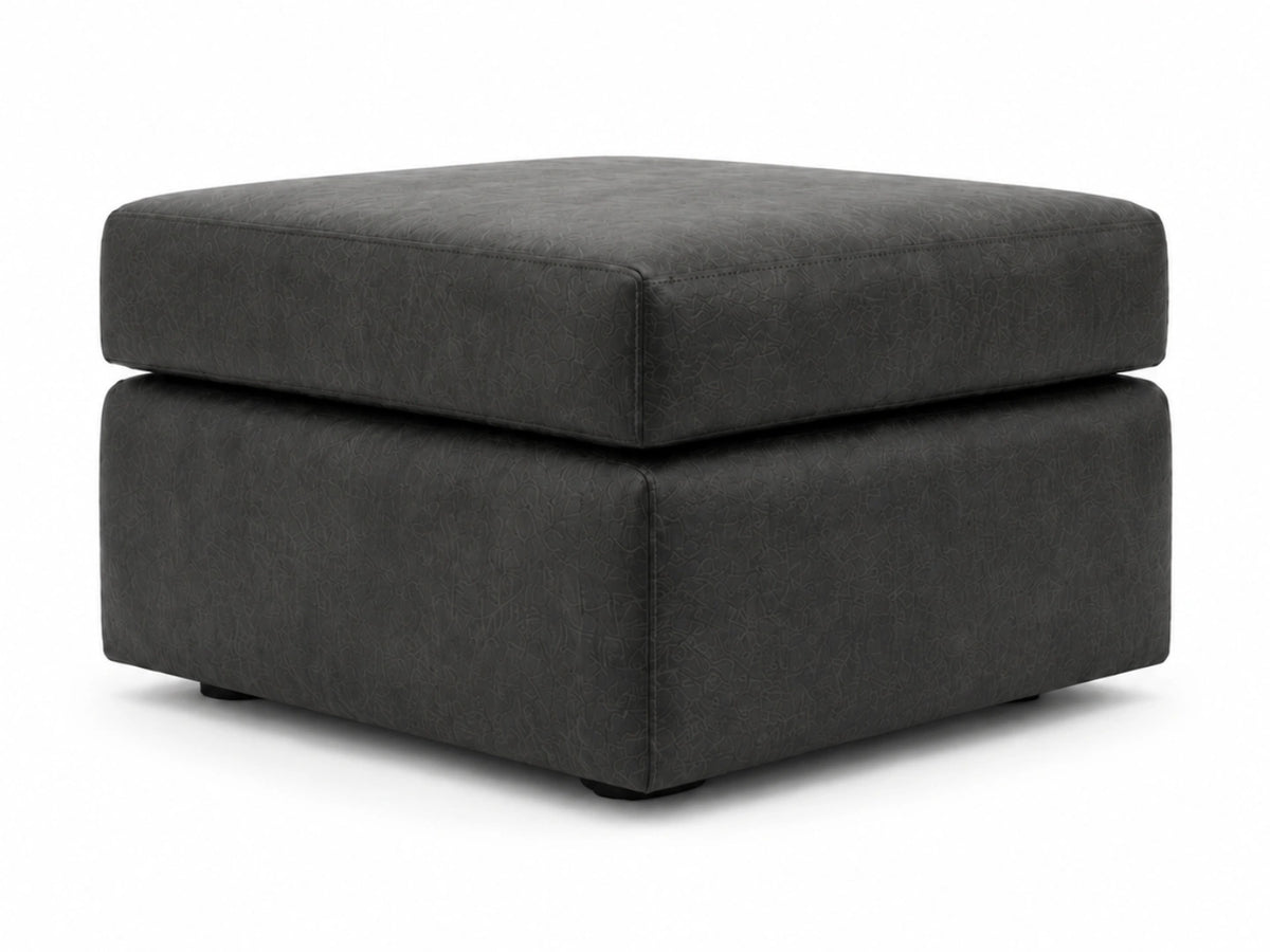 Black leather footstool from Gamzo Outlet's Dillon full back sofa set, showcasing plush upholstery and modern design.