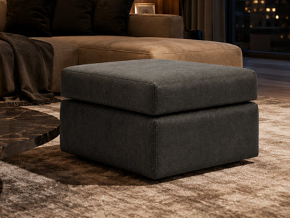 Black leather footstool from the Gamzo Outlet Dillon full back leather sofa set, showcasing sleek design and plush upholstery.