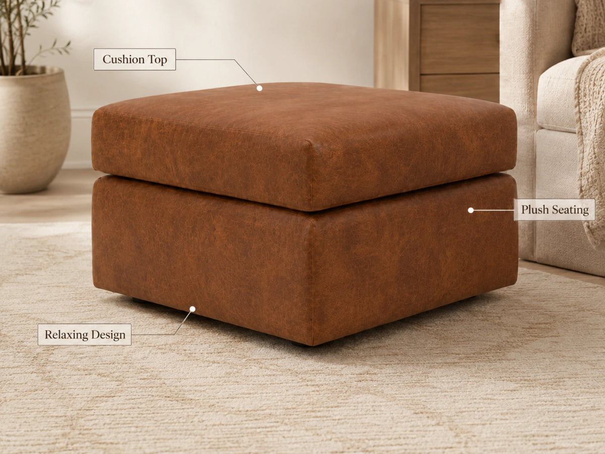 Brown footstool matching the Wilcot full back leather sofa set by Gamzo Outlet, with a plush upholstered design.