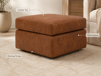 Brown Dillon full back leather sofa set footstool by Gamzo Outlet, showcasing plush leather and sturdy wooden legs.