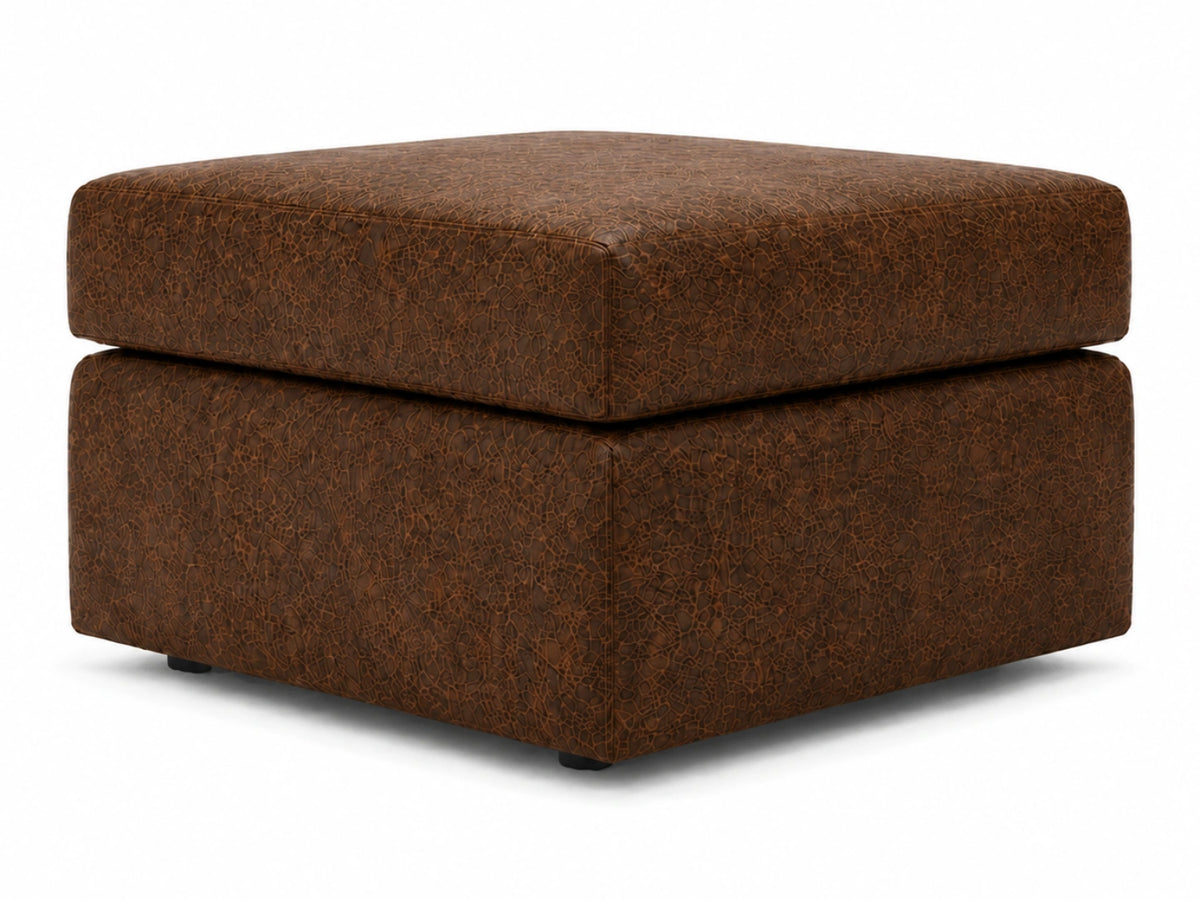 Chocolate brown Dillon full back leather sofa set footstool by Gamzo Outlet, showcasing plush leather and sturdy wooden legs.