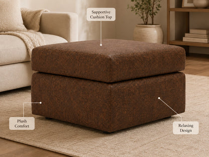 Chocolate brown Dillon leather sofa set footstool by Gamzo Outlet, featuring plush cushioning and a sleek design.