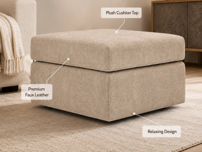 Cream leather footstool matching Dillon full back sofa set by Gamzo Outlet, with plush cushioning and elegant wooden legs.