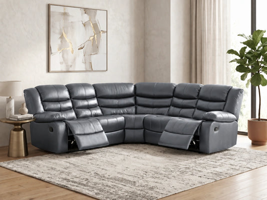 Grey Model R Recliner Corner Sofa by Gamzo Outlet, showcasing plush upholstery and spacious seating in a modern living room setting.