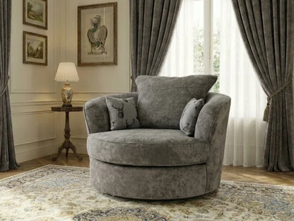 Grey Verona swivel corner chair by Gamzo Outlet with a modern design, shown in a cozy corner setting.