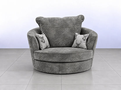 Gamzo Outlet Verona Grey Swivel Corner Chair with plush upholstery and modern design, shown from a front angle.