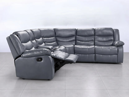 Grey Model R Recliner Corner Sofa by Gamzo Outlet, showcasing plush cushions and modern design in a living room setting.