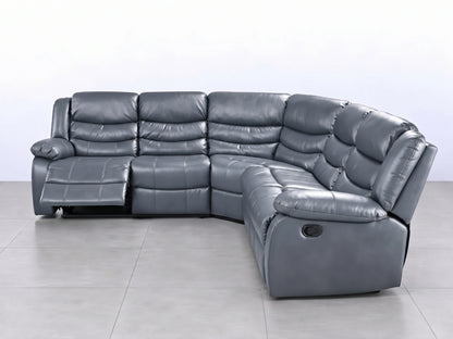 Grey Model R Recliner Corner Sofa by Gamzo Outlet, showing plush fabric upholstery and spacious seating in a modern living room setting.