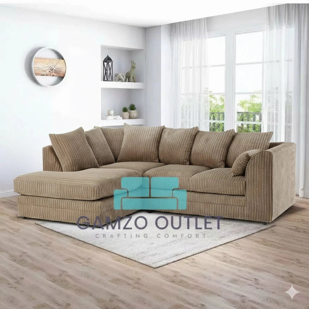 Jumbo Cord Fabric  L Shape Scatter Back Sofa