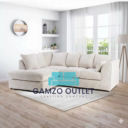 Jumbo Cord Fabric  L Shape Scatter Back Sofa