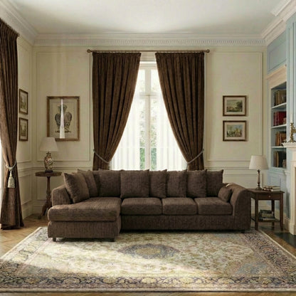 Large XL Jumbo Cord L-shape sofa with scatter back from Gamzo Outlet, showing the left side and plush cord upholstery.