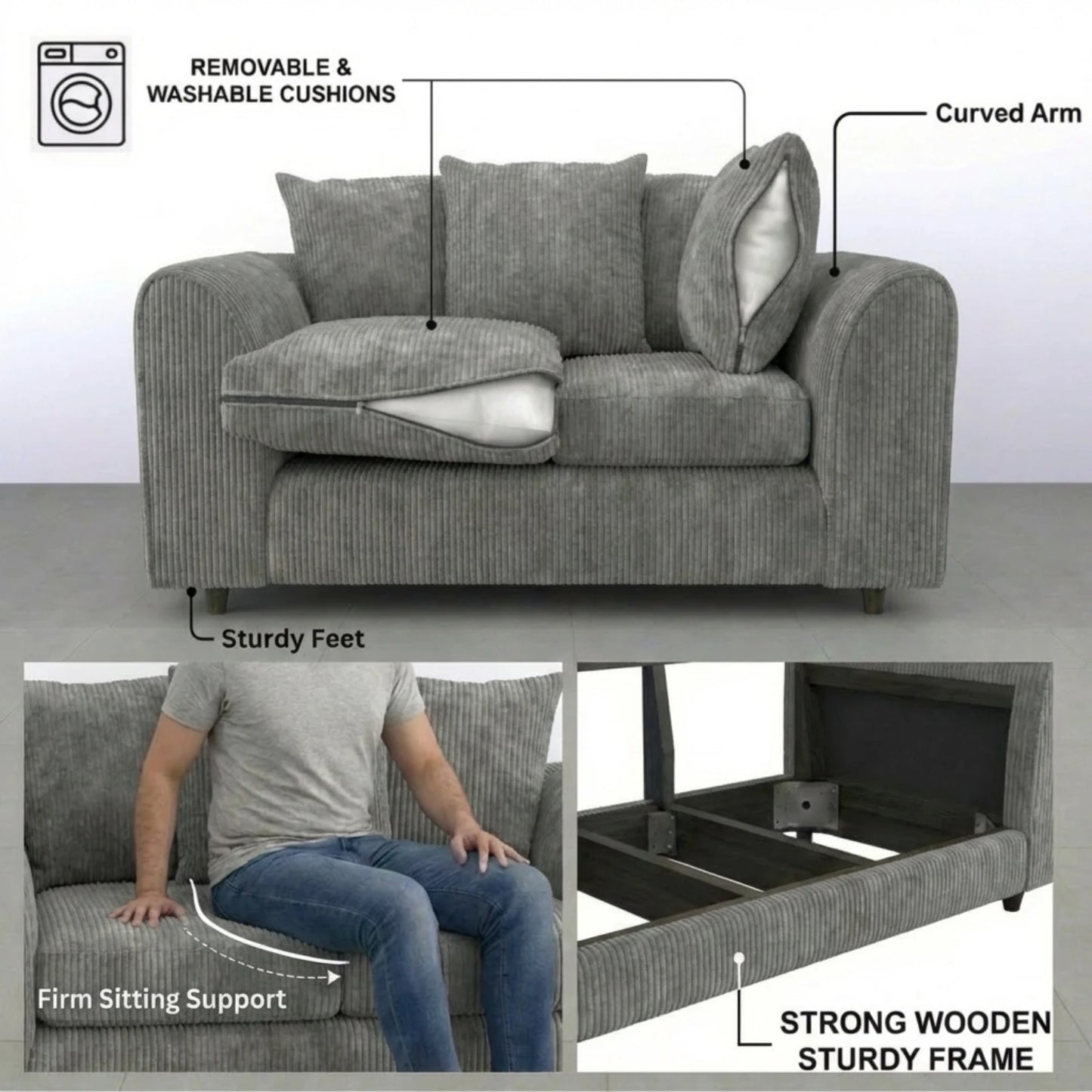 2 seater charcoal grey
