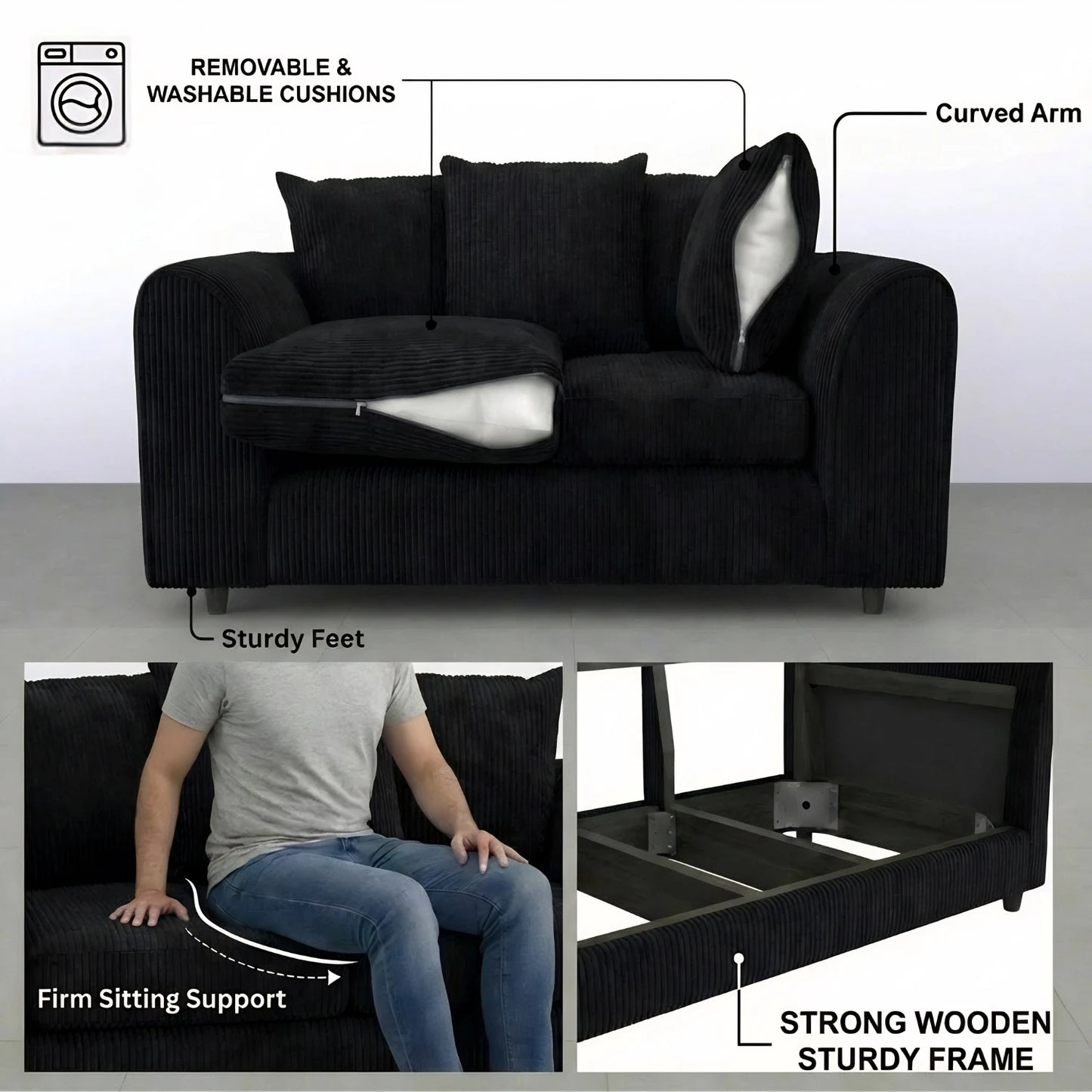 3 seater Black