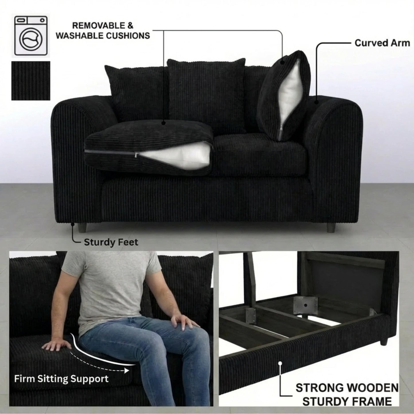 3 + 2 seater Black
