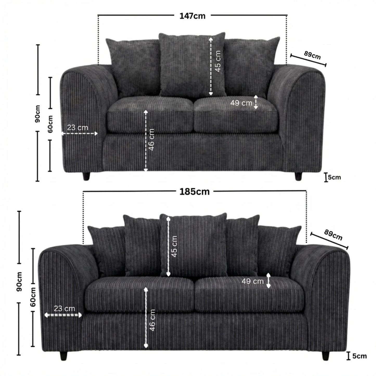 3 + 2 seater charcoal grey