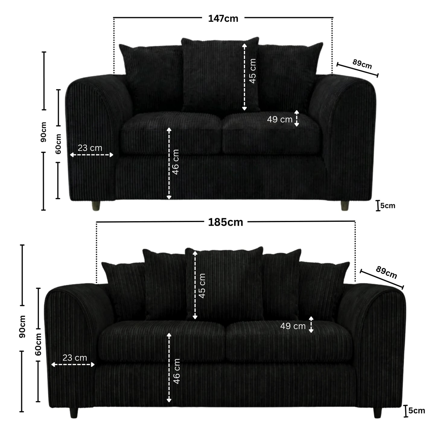 3 + 2 seater Black