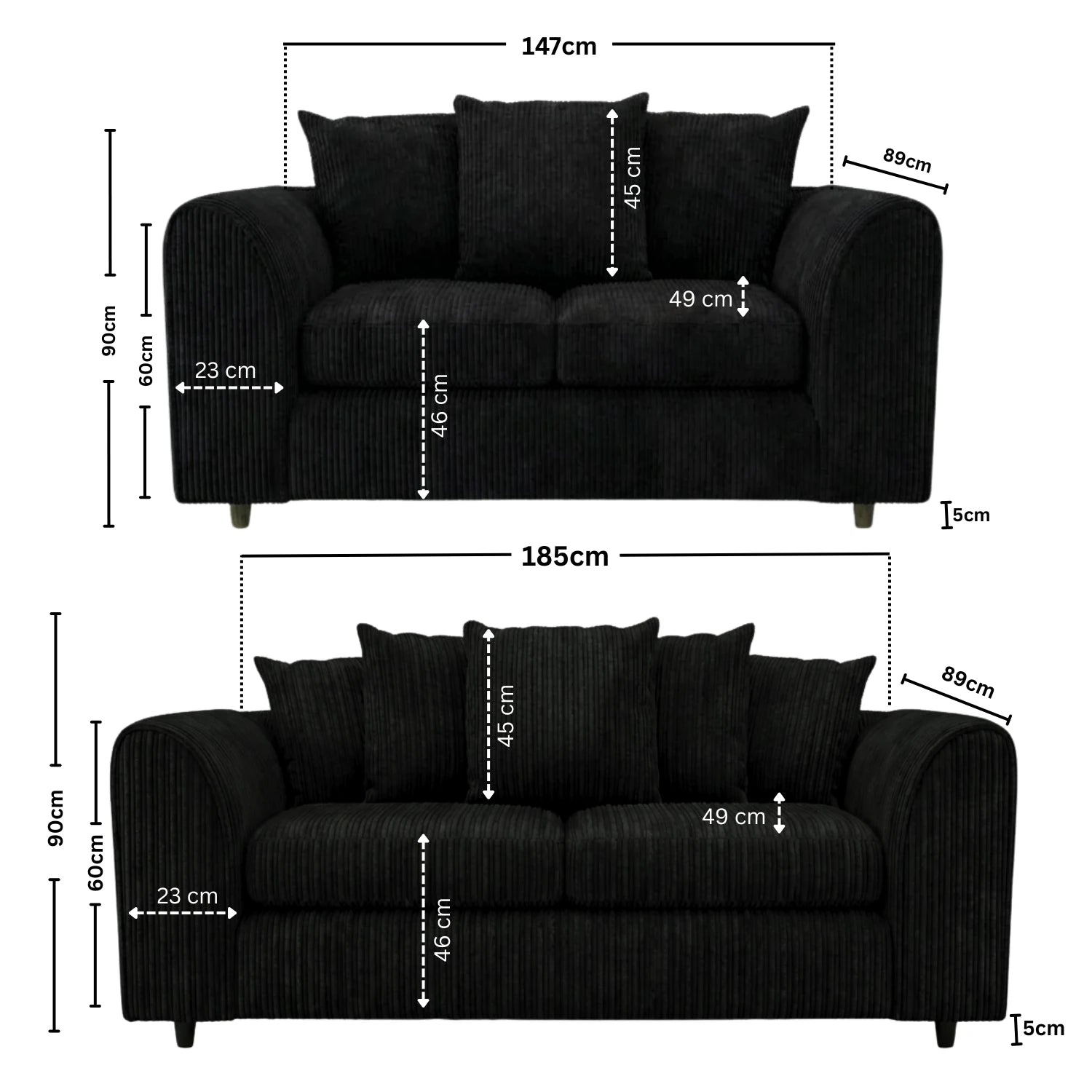 3 + 2 seater Black