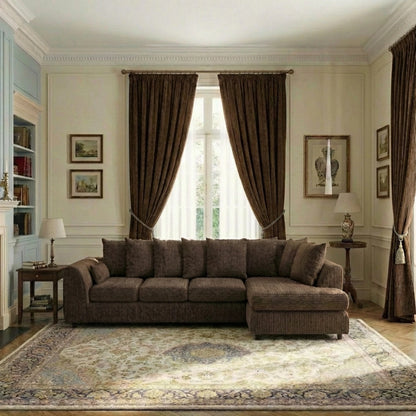 Gamzo Outlet XL jumbo cord L-shape sofa with scatter back, right side view showcasing plush cushions and modern design.