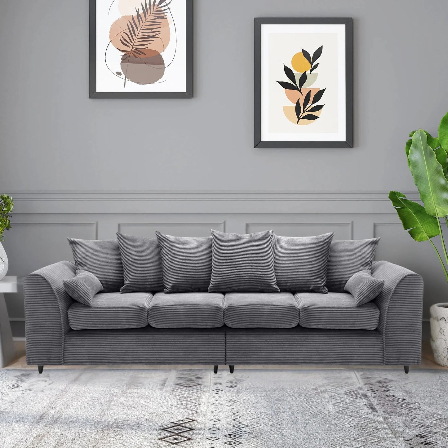 Jumbo Cord Fabric 4 Seater Scatter Back Sofa