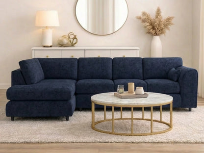 Alaska Full Back XL L-Shape sofa in midnight blue by Gamzo Outlet, showing the left side of the spacious, modern sectional sofa.