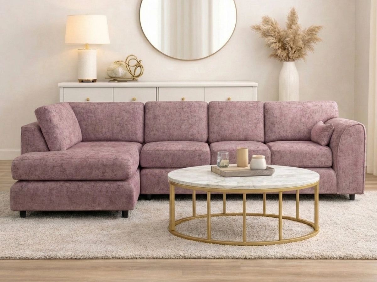 Pink Alaska Full Back XL L-Shape Sofa by Gamzo Outlet, showing the left side with plush cushions and modern design.