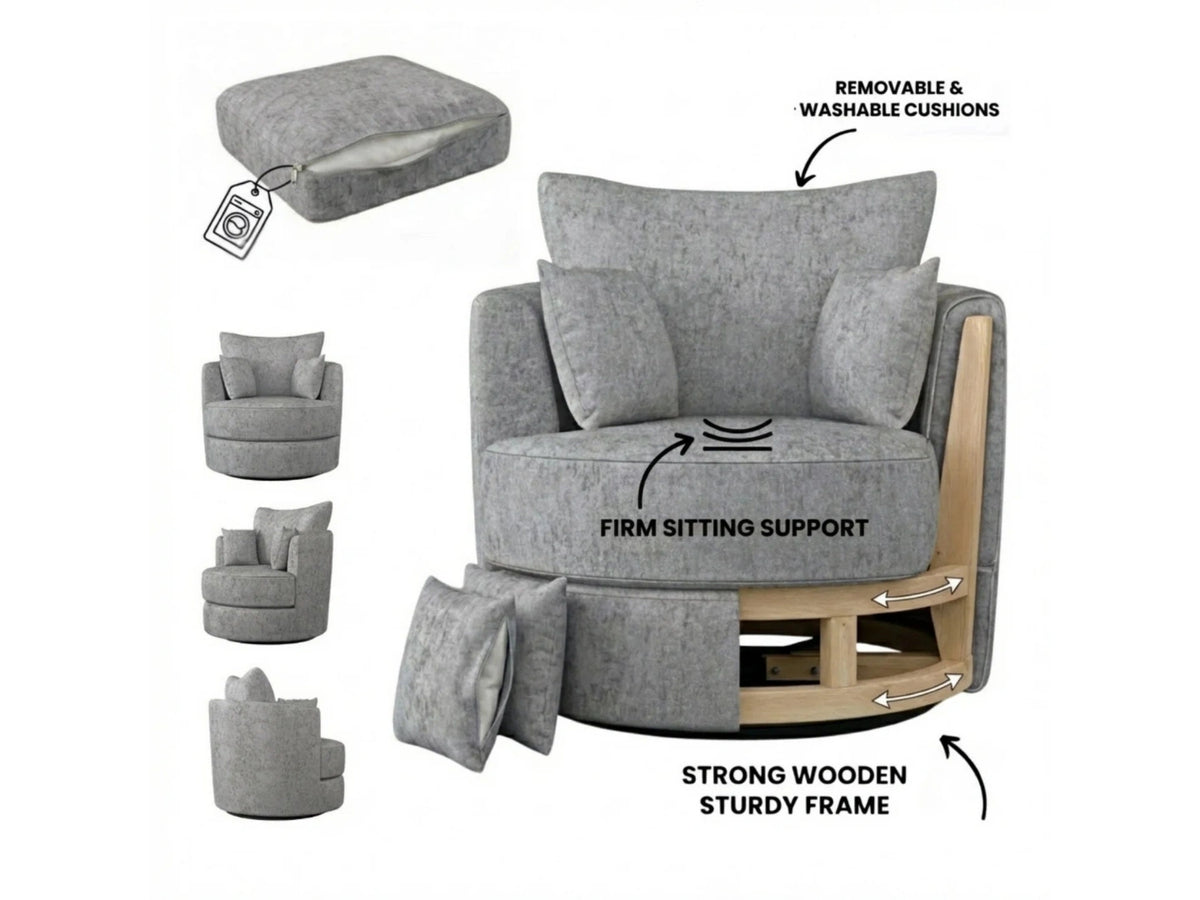 Light grey Gamzo Outlet Alaska Fabric Swivel Chair with cushioned seat and backrest, modern design for living room or office.