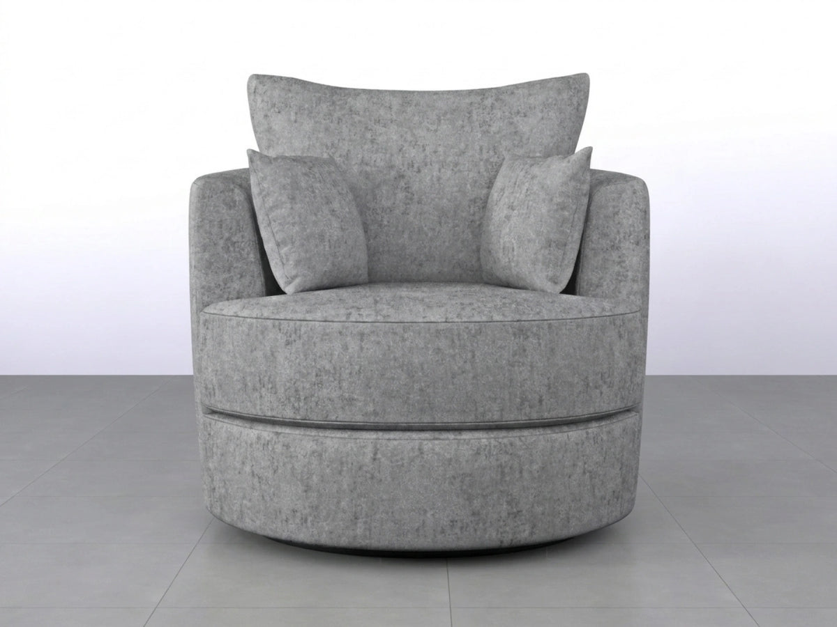 Light grey Gamzo Outlet Alaska Fabric Swivel Chair with cushioned seat and backrest, featuring a modern design and swivel base.