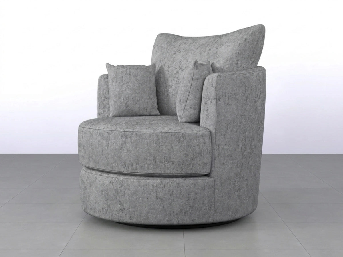 Light grey Gamzo Outlet Alaska Fabric Swivel Chair with cushioned seat and backrest, featuring a modern design and swivel base.