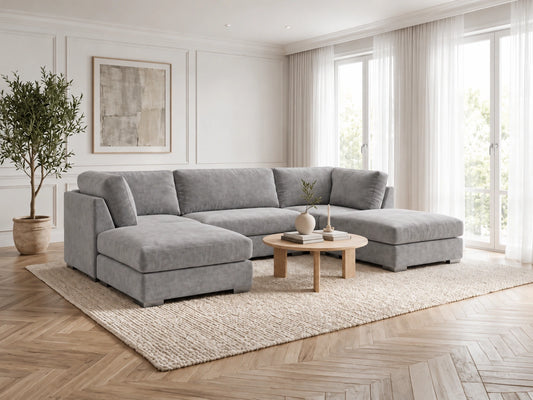 Light grey U-shaped desk or furniture piece from Gamzo Outlet with smooth curves and modern design.