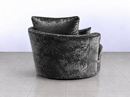 Midnight black crushed velvet swivel corner sofa chair by Gamzo Outlet, featuring plush upholstery and modern design.