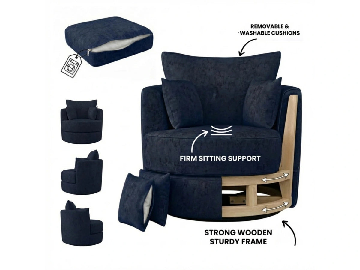 Midnight blue Gamzo Outlet Alaska Fabric Swivel Chair with cushioned seat and backrest, designed for comfort and style.
