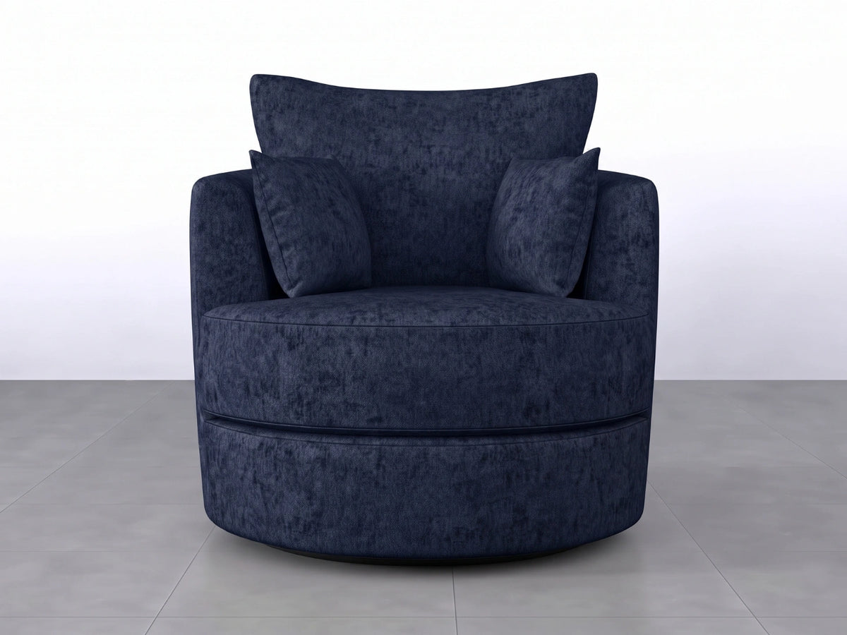 Midnight blue Gamzo Outlet Alaska Fabric Swivel Chair with cushioned seat and backrest, modern style for living room or office.