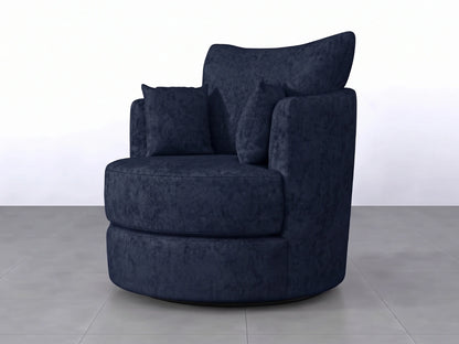 Midnight blue Gamzo Outlet Alaska fabric swivel chair with a modern design and cushioned seat, ideal for living rooms or offices.