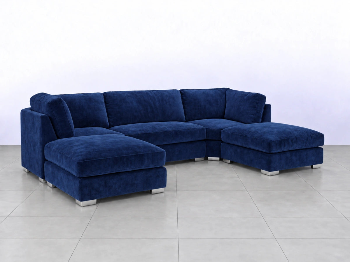 Midnight blue U-shaped sofa from Gamzo Outlet, featuring plush cushions and modern design, ideal for contemporary living rooms.
