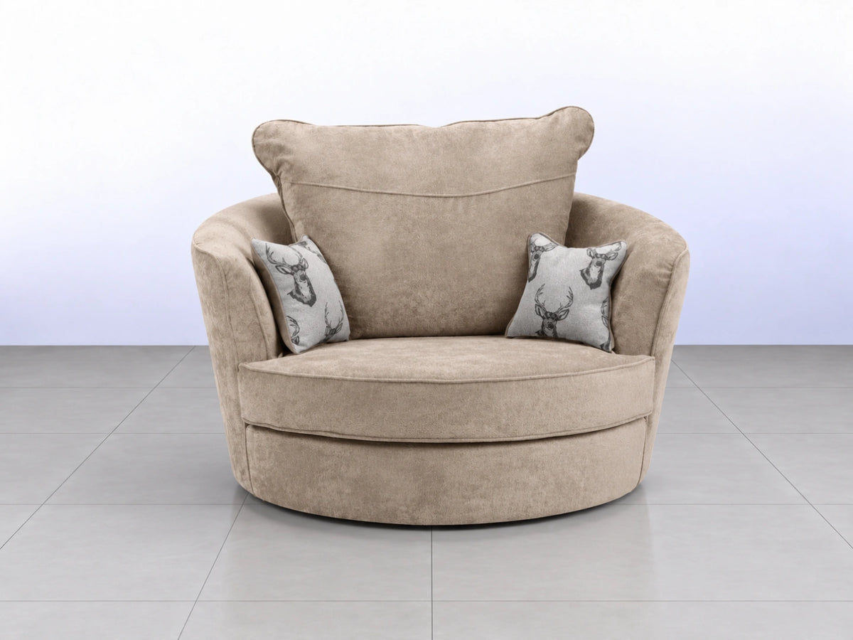 Verona Grey Swivel Corner Sofa Chair by Gamzo Outlet, showing a modern grey fabric chair with a swivel base.