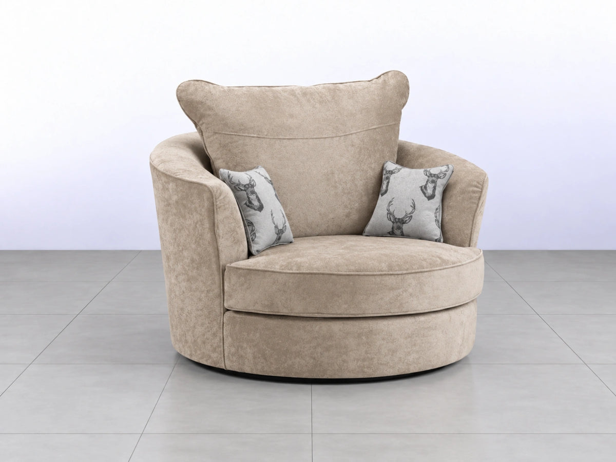 Verona Grey Swivel Chair from Gamzo Outlet, modern corner sofa with plush fabric and contemporary design, shown in a stylish living room setting.