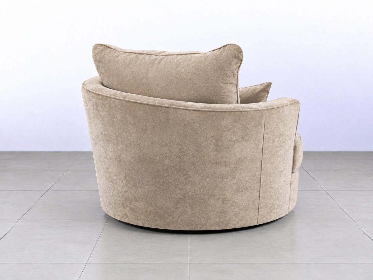 Verona Grey Swivel Corner Sofa Chair by Gamzo Outlet featuring plush mink upholstery and a modern swivel base.