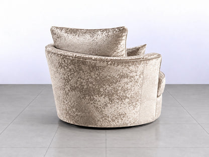 Gamzo Outlet crushed velvet swivel corner chair in Misty Mink with plush upholstery and modern design.